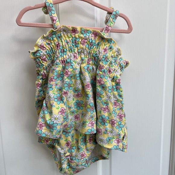 Absorba 24M Yellow, Blue, Pink and White Floral Spaghetti Strap Onesie Top - Picture 1 of 4